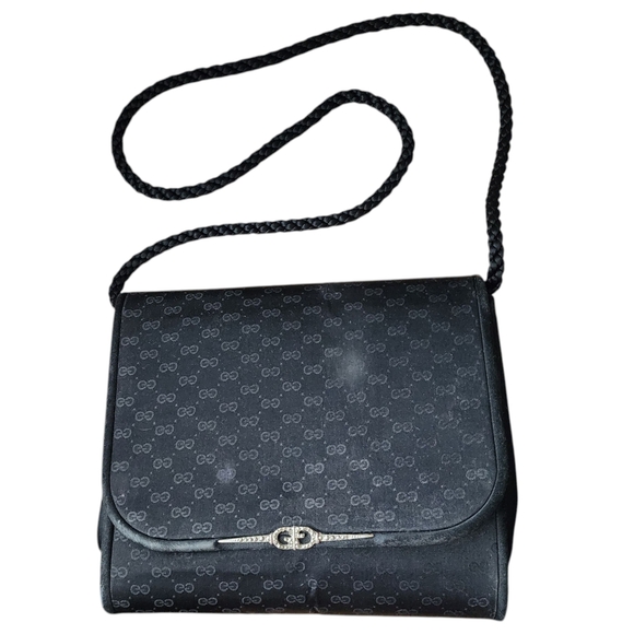 GUCCI x VINTAGE 70's Black Shoulder Bag satin evening bag - Picture 1 of 14